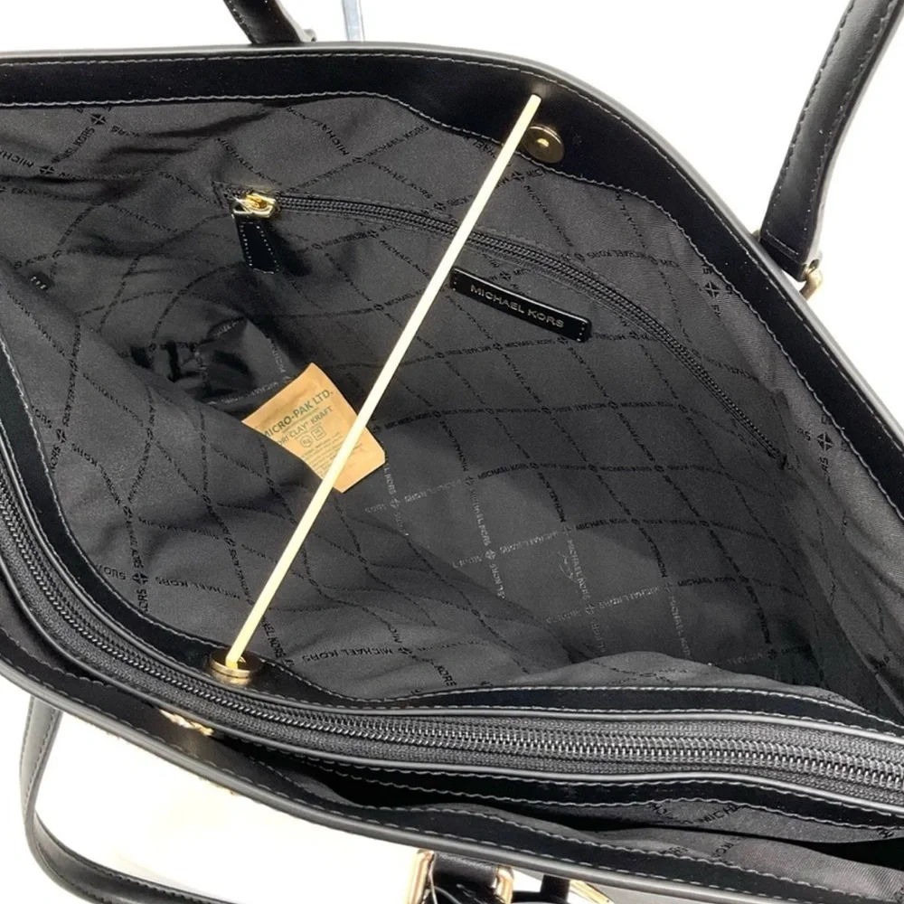 Michael Kors Bag Large Sheila Mf Tote Bag & Large Trifold Wallet Black/Gold - Picture 8 of 14